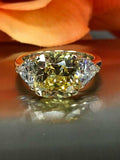 1.3ct Cushion Cut Yellow Sapphire 3 Stone Engagement Ring 14k White Gold Finish