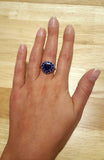 2.3ct Engagement Ring Heart Cut Blue Sapphire Halo Solitaire 14k White Gold Over