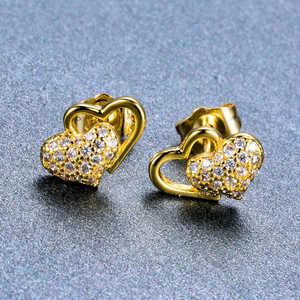 0.5ct Round Diamond Heart Shape Love Design Stud Earrings 14k Yellow Gold Finish