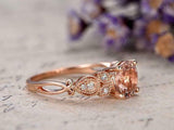 1.2ct Round Peach Morganite Engagement Ring 14k RoseGold Finish Antique Milgrain