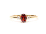 1ct Engagement Ring Oval Cut Red Garnet Three Stone 14k Yellow Gold Finish