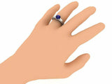 1ct Round Blue Sapphire Engagement Ring Milgrain Solitaire 14k White Gold Finish