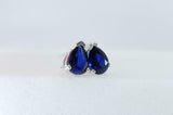 1.4ct Stud Earrings Pear Cut Blue Sapphire Solitaire Design 14k WhiteGold Finish