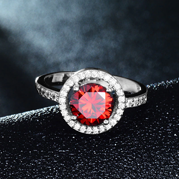 2.3Ct Round Cut Red Garnet Halo Hollow Engagement Ring 14K White Gold Finish New