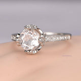 1.5ct Round Cut Peach Morganite Crown Design Engagement Ring 14k White Gold Over