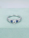 Sapphire Accents Trilogy Engagement Ring 1.4ct Round Diamond 14k White Gold Over