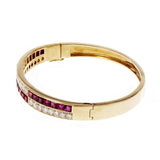 10ct Princess Round Cut Pink Ruby Two Row Unique Open Bangle 14k YellowGold Over