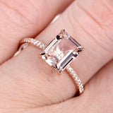 1.4ct Emerald Cut Peach Morganite Solitaire Engagement Ring 14k Rose Gold Finish