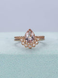 1.2ct Pear Cut  Morganite Curved Bridal Set Engagement Ring 14k Rose Gold Finish