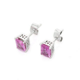 1.67ct Stud Earrings Emerald Cut Pink Sapphire Solitaire 14k White Gold Finish