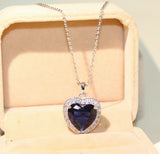 1ct Heart Cut Blue Sapphire Pendant Chain Halo Heart Shape 14k White Gold Finish