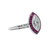 1.2ct Marquise Cut Diamond Engagement Ring Pink Ruby Halo 14k White Gold Finish