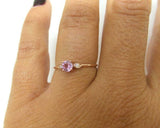 0.5ct Round Cut Pink Sapphire Trilogy Minimalist Ring 14k Rose Gold Finish