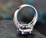 2.5Ct Emerald Cut Purple Amethyst Dual Halo Engagement Ring 14K White Gold Over