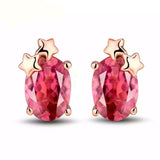 2ct Stud Earrings Oval Cut Pink Ruby Two Star Design 14k Rose Gold Finish