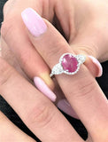 4ct Oval Cut Pink Ruby Engagement Ring Trilogy Pear Accent 14k White Gold Finish