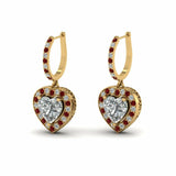 1ct Heart Cut Diamond Ruby Love Vintage Drop Earring Hers 14k Yellow Gold Finish