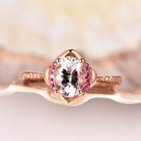 1.2ct Oval Peach Morganite Art Deco Promise Engagement Ring 14k Rose Gold Finish