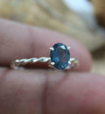 1ct Engagement Ring Oval London Blue Topaz Twisted Solitaire 14k White Gold Over