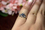 0.8ct Engagement Ring Oval Cut Blue Sapphire Heart Trilogy 14k White Gold Finish