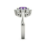 3Ct Round Cut Purple Amethyst Diamond Halo Engagement Ring 14K White Gold Finish