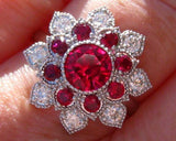 4.5ct Round Cut Pink Ruby Flower Cocktail Engagement Ring 14k White Gold Finish