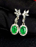 2.7ct Drop Earrings Oval Cut Green Emerald Floral Halo 14k White Gold Finish