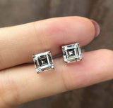 1.5ct Stud Earrings Asscher Cut Diamond Solitaire Women 14k White Gold Finish