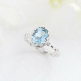 1.6ct Oval Cut Blue Aquamarine Diamond Accents Floral Ring 14k White Gold Finish