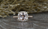 2ct Cushion Cut Peach Morganite Engagement Ring 14k RoseGold Finish Halo Promise