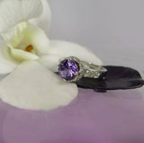 1.4ct Round Cut Purple Amethyst Engagement Ring 14k White Gold Finish Solitaire