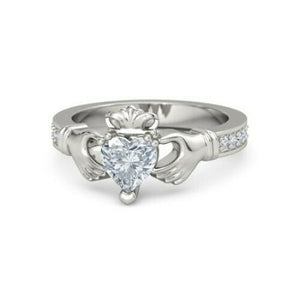 2Ct Heart Cut Diamond Claddagh Solitaire Engagement Ring 14K White Gold Finish