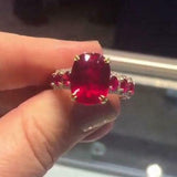 6Ct Cushion Cut Pink Ruby Iced Cocktail Engagement Ring 14K Yellow Gold Finish