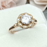 2ct Engagement Ring Round Cut Diamond Floral Milgrain Halo 14k YellowGold Finish