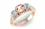 3ct Round Cut Morganite Solitaire with Accents Trilogy Ring 14k Rose Gold Finish