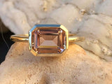 2.1ct Emerald Cut Peach Morganite Bezel Set Solitaire Ring 14k White Gold Finish