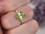 2ct Oval Cut Green Peridot Engagement Ring Accents Solitaire 14k White Gold Over