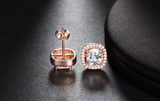 2ct Cushion Cut VVS1D Diamond Halo Solitaire Stud Earrings 14k Rose Gold Finish