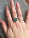 2ct Engagement Ring Oval Green Emerald Vintage Inspired Wave 14k White Gold Over