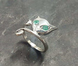 0.5ct Engagement Ring Round Cut Green Emerald Cat Kitten 14k White Gold Finish