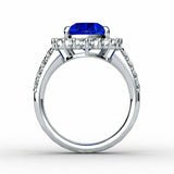 3ct Pear Cut Blue Sapphire Engagement Ring Diamond Halo 14k White Gold Finish