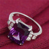 2Ct Radiant Purple Amethyst Diamond Accent Engagement Ring 14K White Gold Finish