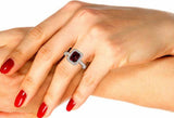 2.5ct Emerald Cut Red Garnet Halo Solitaire with Accent Ring 14k RoseGold Finish