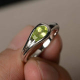 0.75ct Oval Cut Green Peridot Solitaire Engagement Ring 14k White Gold Finish