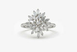 3ct Engagement Ring Baguette Cut Diamond Floral Sunburst 14k White Gold Finish