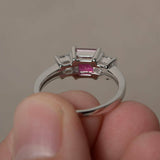 1.5ct Princess Cut Pink Ruby Engagement Ring 14k WhiteGold Finish Unique Trilogy