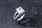 2ct Engagement Ring Radiant Cut Diamond Split Shank Design 14k White Gold Finish