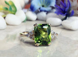 2.2ct Engagement Ring Radiant Green Peridot Diamond Petite 14k Yellow Gold Over