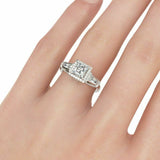 3Ct Princess Diamond Halo Engagement Ring 14K White Gold Finish Baguette Accents