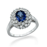 2.5ct Oval Cut Blue Sapphire Engagement Ring Double Halo 14k White Gold Finish